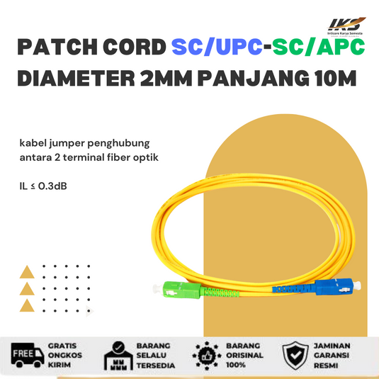 Patch Cord SC UPC - SC APC Fiber Optik Diameter 2mm Berbagai Ukuran