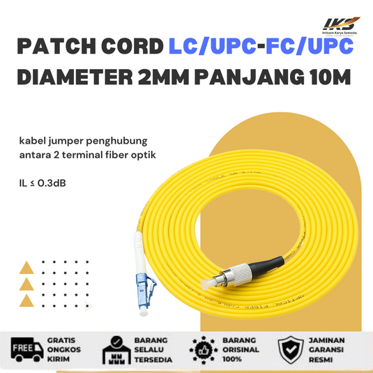 Patch Cord LC UPC - FC UPC Fiber Optik Diameter 2mm Berbagai Ukuran