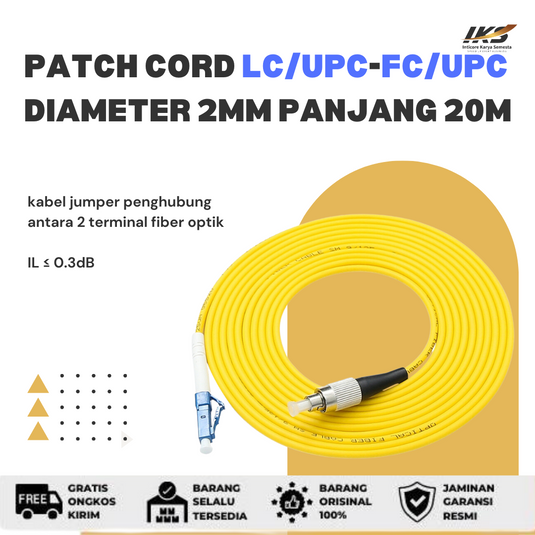 Patch Cord LC UPC - FC UPC Fiber Optik Diameter 2mm Berbagai Ukuran