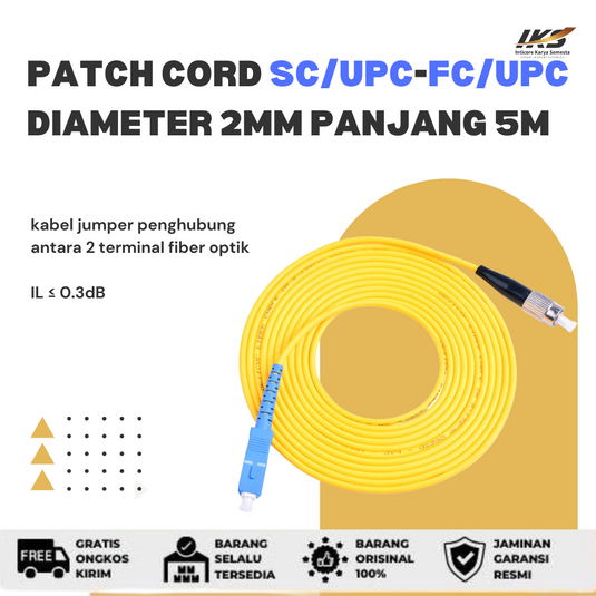 Patch Cord SC UPC - FC UPC Fiber Optik Diameter 2mm Berbagai Ukuran