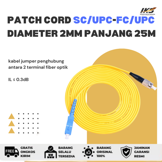 Patch Cord SC UPC - FC UPC Fiber Optik Diameter 2mm Berbagai Ukuran