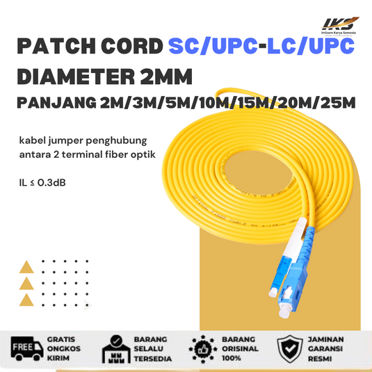 Patch Cord SC UPC - LC UPC Fiber Optik Diameter 2mm Berbagai Ukuran
