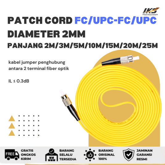 Patch Cord FC UPC - FC UPC Fiber Optik Diameter 2mm Berbagai Ukuran