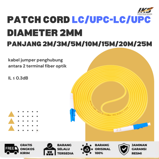 Patch Cord LC UPC - LC UPC Fiber Optik Diameter 2mm Berbagai Ukuran