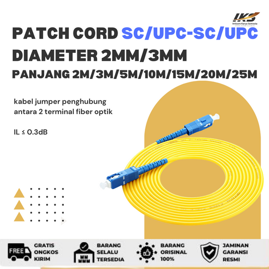 Patch Cord SC UPC - SC UPC Fiber Optik Diameter 2mm Berbagai Ukuran