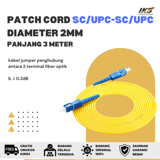 Patch Cord SC UPC - SC UPC Fiber Optik Diameter 2mm Berbagai Ukuran