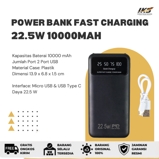 Power Bank Fast Charging Dual USB Output 22.5W 10000mAh