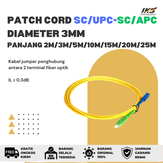 Patch Cord SC UPC - SC APC Fiber Optik Diameter 3mm Berbagai Ukuran