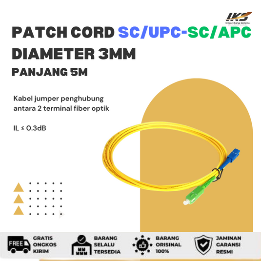 Patch Cord SC UPC - SC APC Fiber Optik Diameter 3mm Berbagai Ukuran