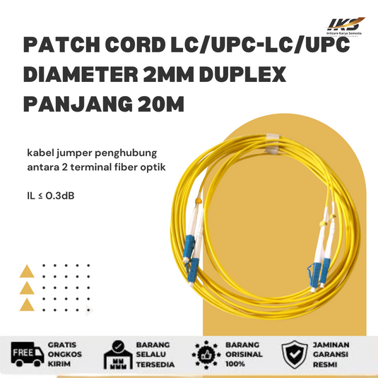 Patch Cord Duplex LC UPC - LC UPC Fiber Optik Diameter 2mm Panjang 20 Meter