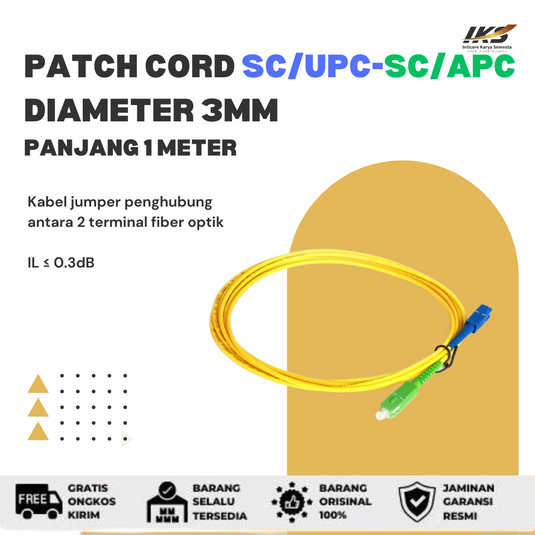 Patch Cord SC UPC - SC APC Fiber Optik Diameter 3mm Berbagai Ukuran