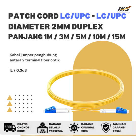 Patch Cord DUPLEX LC UPC - LC UPC Fiber Optik Diameter 2mm Berbagai Ukuran