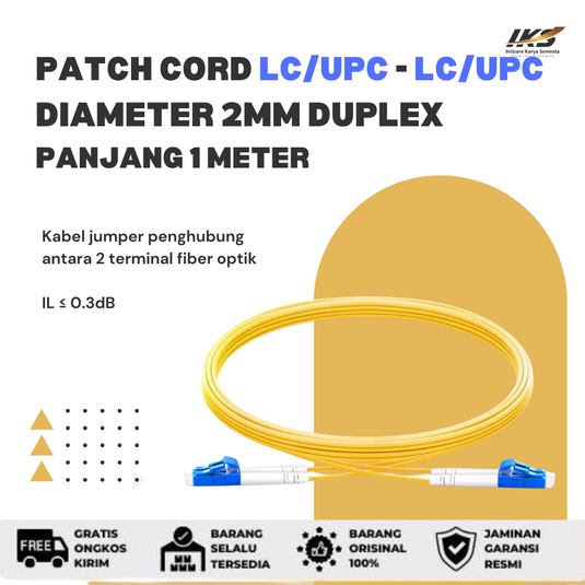 Patch Cord DUPLEX LC UPC - LC UPC Fiber Optik Diameter 2mm Berbagai Ukuran