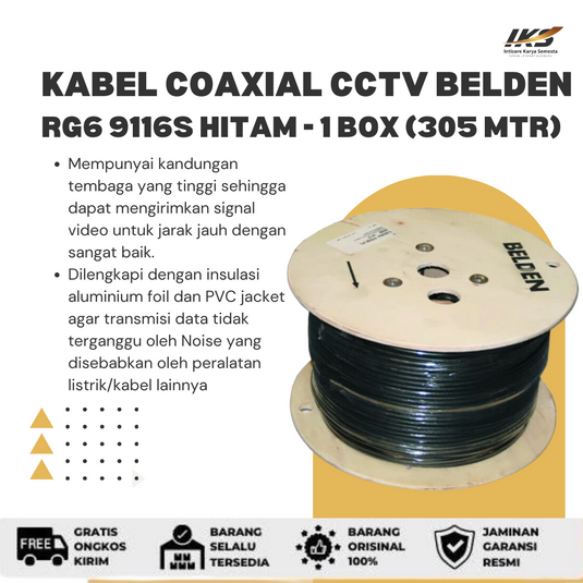 Kabel Coaxial CCTV BELDEN RG6 Non Power 9116S Hitam -- meteran