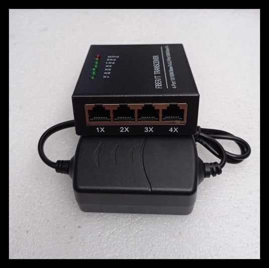 Fiber Optic Media Converter 2 Port FO + 4 Port LAN Fullset with Adaptor