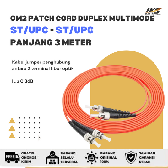 OM2 Patch Cord MULTIMODE DUPLEX ST UPC - ST UPC Diameter 3mm Berbagai Ukuran