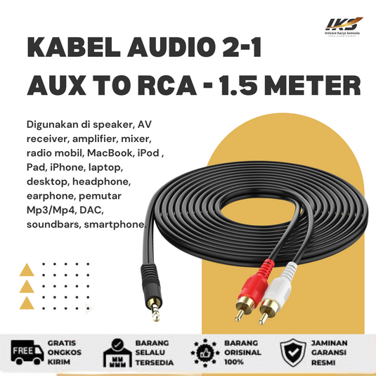 Kabel Audio RCA 2 in 1 Jack 3.5mm / AUX 1-2 / Audio RCA 1.5 meter