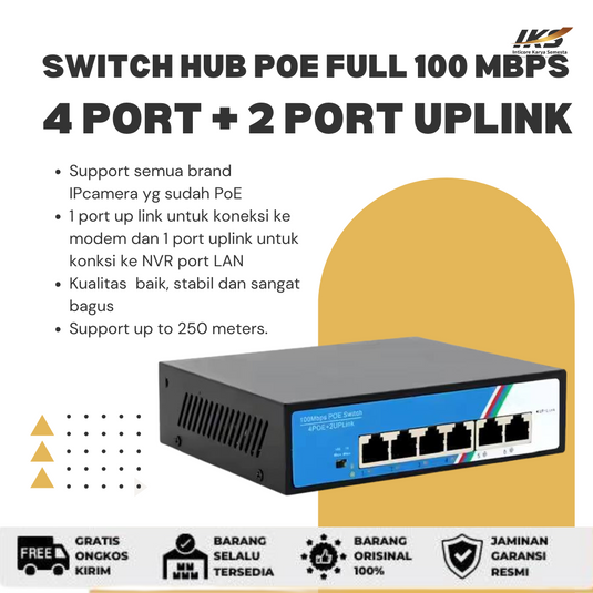 Switch Hub PoE 4 Port + 2 Port Uplink 100 Mbps Full PoE Port