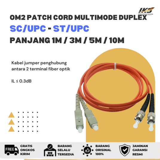 OM2 Patch Cord MULTIMODE DUPLEX SC UPC - ST UPC Diameter 3mm Berbagai Ukuran