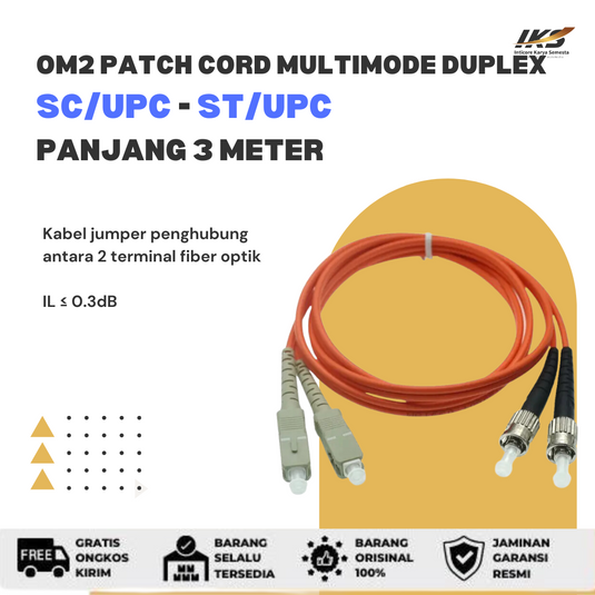 OM2 Patch Cord MULTIMODE DUPLEX SC UPC - ST UPC Diameter 3mm Berbagai Ukuran