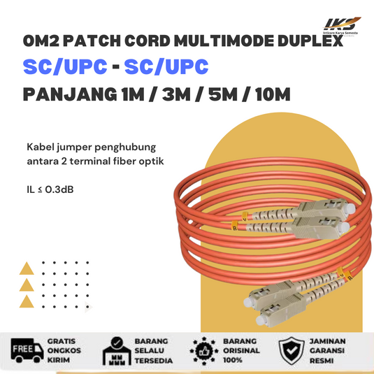 OM2 Patch Cord MULTIMODE DUPLEX SC UPC - SC UPC Diameter 3mm Berbagai Ukuran