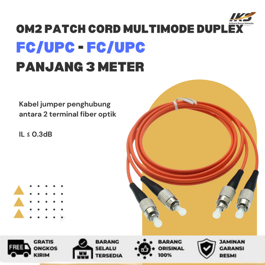 OM2 Patch Cord MULTIMODE DUPLEX FC UPC - FC UPC Diameter 3mm Berbagai Ukuran
