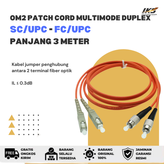 OM2 Patch Cord MULTIMODE DUPLEX SC UPC - FC UPC Diameter 3mm Berbagai Ukuran