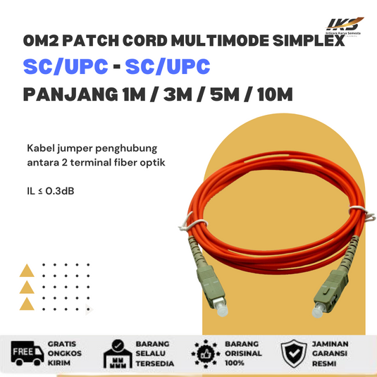 OM2 Patch Cord MULTIMODE SIMPLEX SC UPC - SC UPC Diameter 3mm Berbagai Ukuran