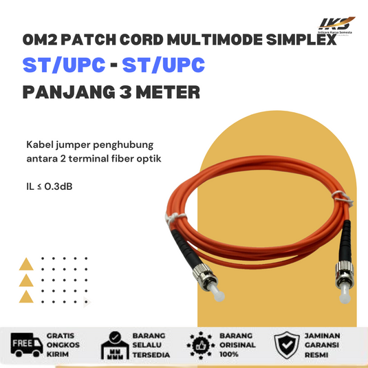 OM2 Patch Cord MULTIMODE SIMPLEX ST UPC - ST UPC Diameter 3mm Berbagai Ukuran