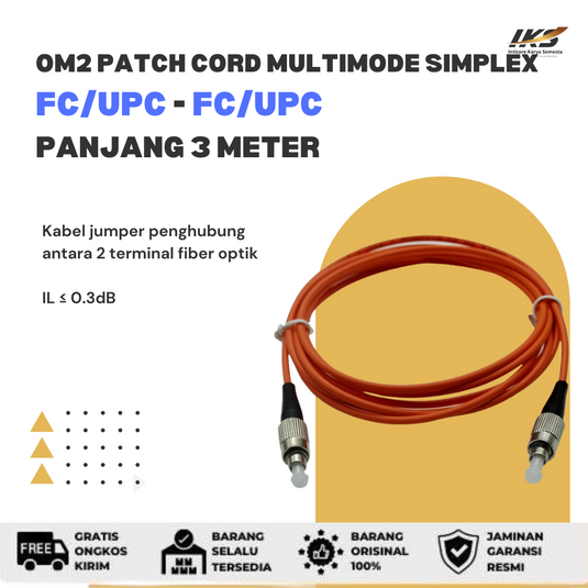 OM2 Patch Cord MULTIMODE SIMPLEX FC UPC - FC UPC Diameter 3mm Berbagai Ukuran