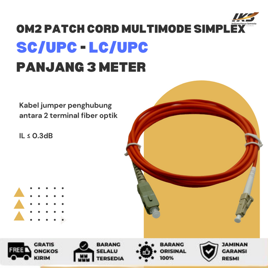OM2 Patch Cord MULTIMODE SIMPLEX SC UPC - LC UPC Diameter 3mm Berbagai Ukuran