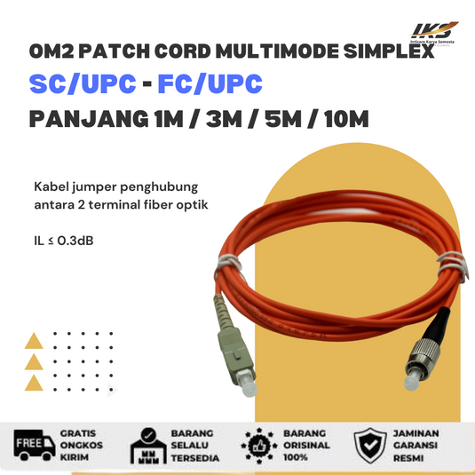 OM2 Patch Cord MULTIMODE SIMPLEX SC UPC - FC UPC Diameter 3mm Berbagai Ukuran