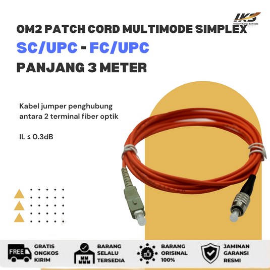 OM2 Patch Cord MULTIMODE SIMPLEX SC UPC - FC UPC Diameter 3mm Berbagai Ukuran