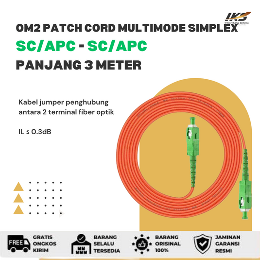 OM2 Patch Cord MULTIMODE SIMPLEX SC APC - SC APC Diameter 3mm Berbagai Ukuran