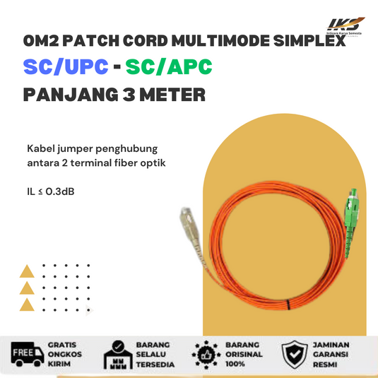 OM2 Patch Cord MULTIMODE SIMPLEX SC UPC - SC APC Diameter 3mm Berbagai Ukuran