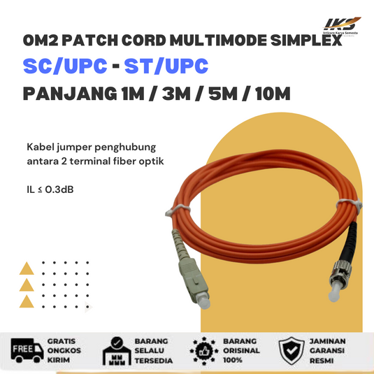 OM2 Patch Cord MULTIMODE SIMPLEX SC UPC - ST UPC Diameter 3mm Berbagai Ukuran