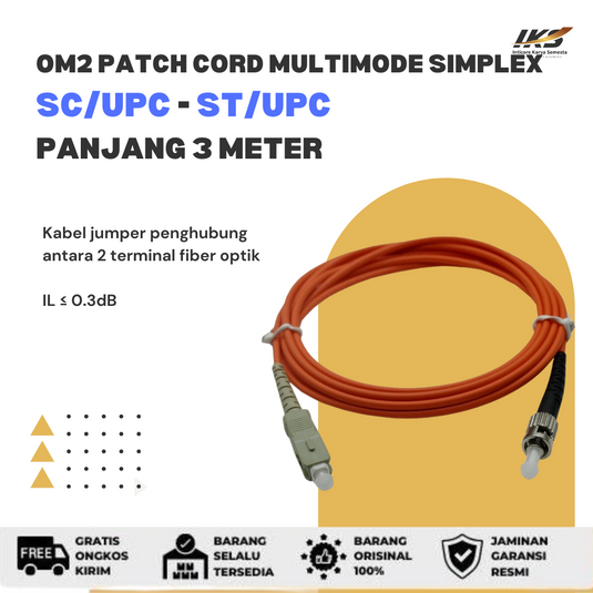OM2 Patch Cord MULTIMODE SIMPLEX SC UPC - ST UPC Diameter 3mm Berbagai Ukuran