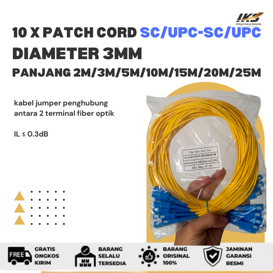 10 x Patch Cord SC UPC - SC UPC Fiber Optik Diameter 3mm Berbagai Ukuran