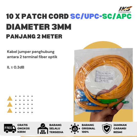 10 x Patch Cord SC UPC - SC APC Fiber Optik Diameter 3mm Berbagai Ukuran