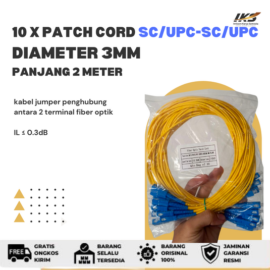 10 x Patch Cord SC UPC - SC UPC Fiber Optik Diameter 3mm Berbagai Ukuran