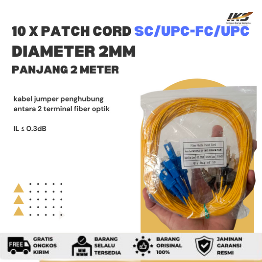 10 x Patch Cord SC UPC - FC UPC Fiber Optik Diameter 2mm Berbagai Ukuran
