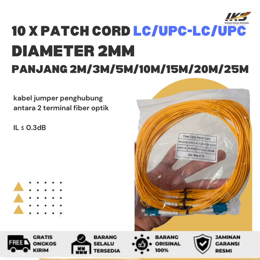 10 x Patch Cord LC UPC - LC UPC Fiber Optik Diameter 2mm Berbagai Ukuran