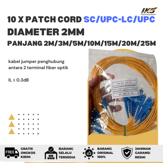10 x Patch Cord SC UPC - LC UPC Fiber Optik Diameter 2mm Berbagai Ukuran