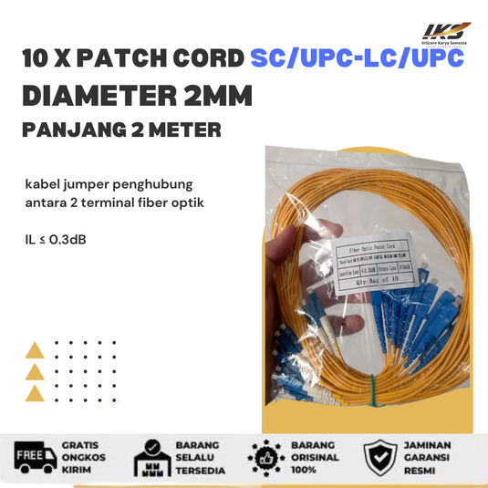 10 x Patch Cord SC UPC - LC UPC Fiber Optik Diameter 2mm Berbagai Ukuran