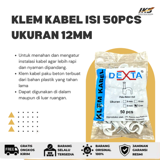 DEXTA Klem Kabel Ukuran 12mm / Klem Pipa 12 mm Paku Beton (isi 50)