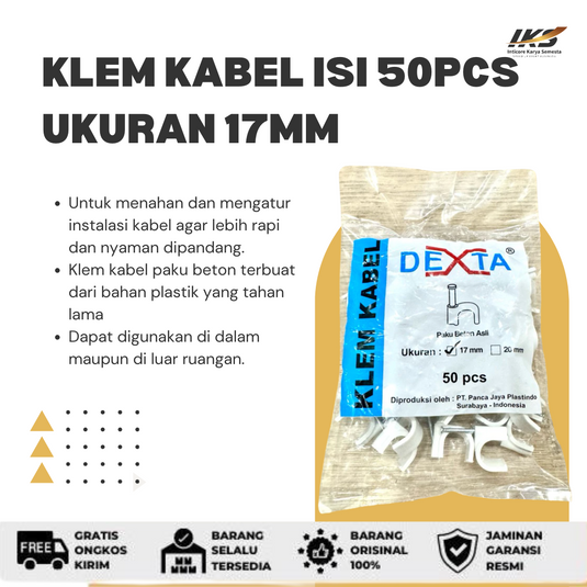 DEXTA Klem Kabel Ukuran 17mm / Klem Pipa 17 mm Paku Beton (isi 50)