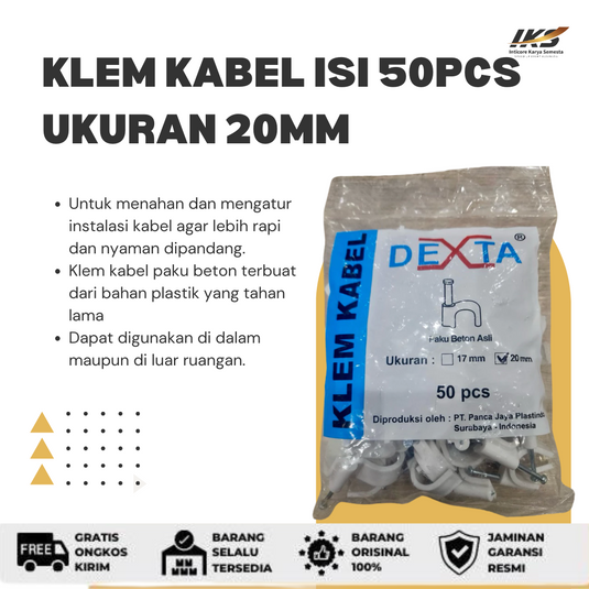 DEXTA Klem Kabel Ukuran 20mm / Klem Pipa 20 mm Paku Beton (isi 50)