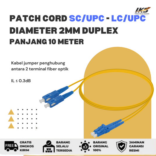 Patch Cord DUPLEX SC UPC - LC UPC Fiber Optik Diameter 2mm Berbagai Ukuran