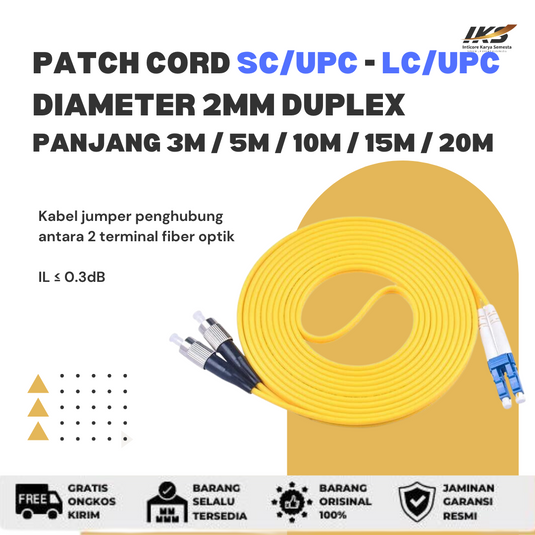 Patch Cord DUPLEX LC UPC - FC UPC Fiber Optik Diameter 2mm Berbagai Ukuran