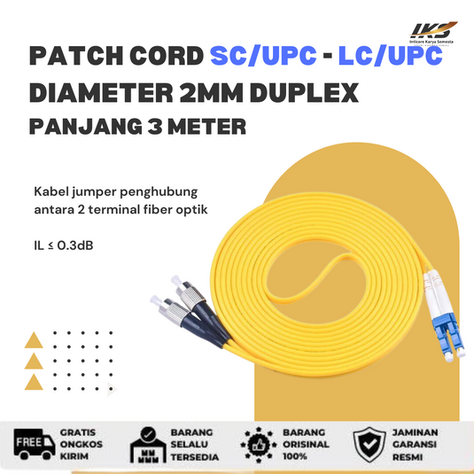 Patch Cord DUPLEX LC UPC - FC UPC Fiber Optik Diameter 2mm Berbagai Ukuran